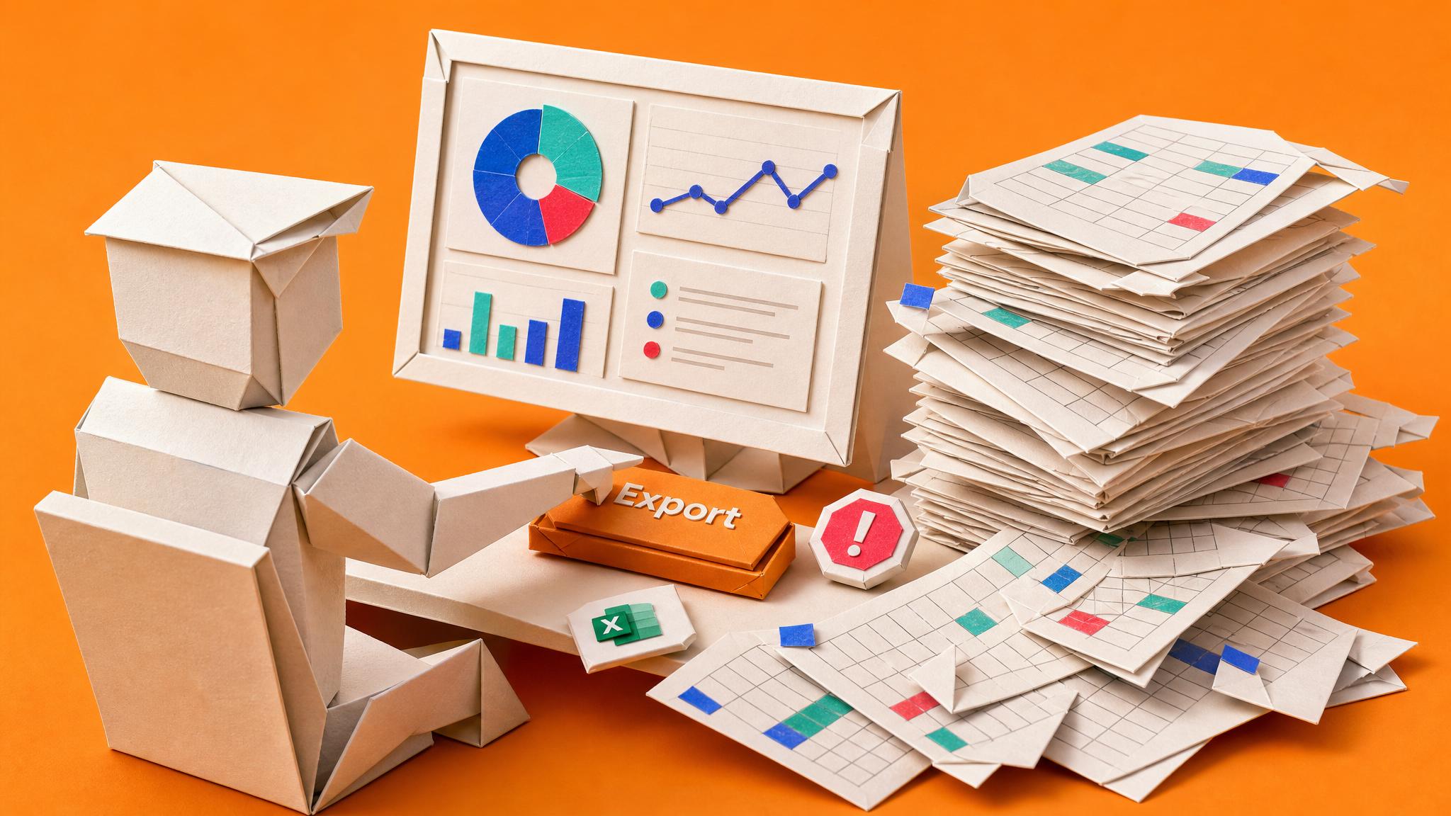 Problem scene for Business analyst, reporting lead, finance/ops analyst, or Microsoft 365 power user who builds Power BI dashboards that stakeholders bypass via Excel export